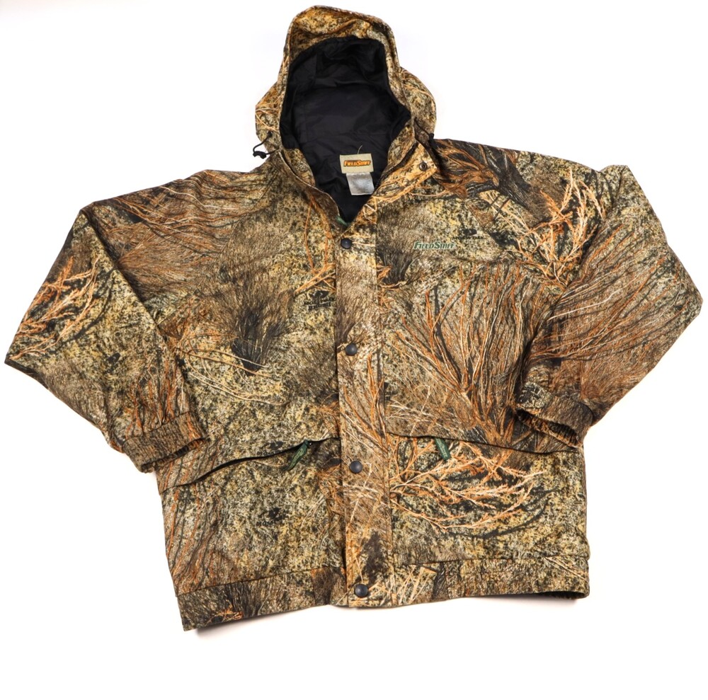 Vintage Mossy Oak Field Staff Camo Jacket Mens Medium Brush Hunting Hooded